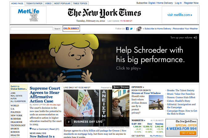 Ejemplo de banner en The New York Times