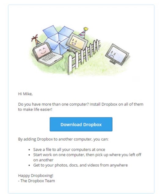 ejemplo de newsletter de Dropbox