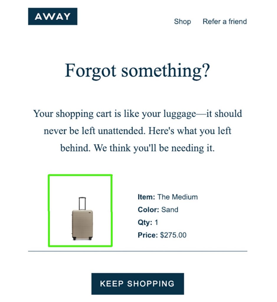 Example of an email with a picture of the product