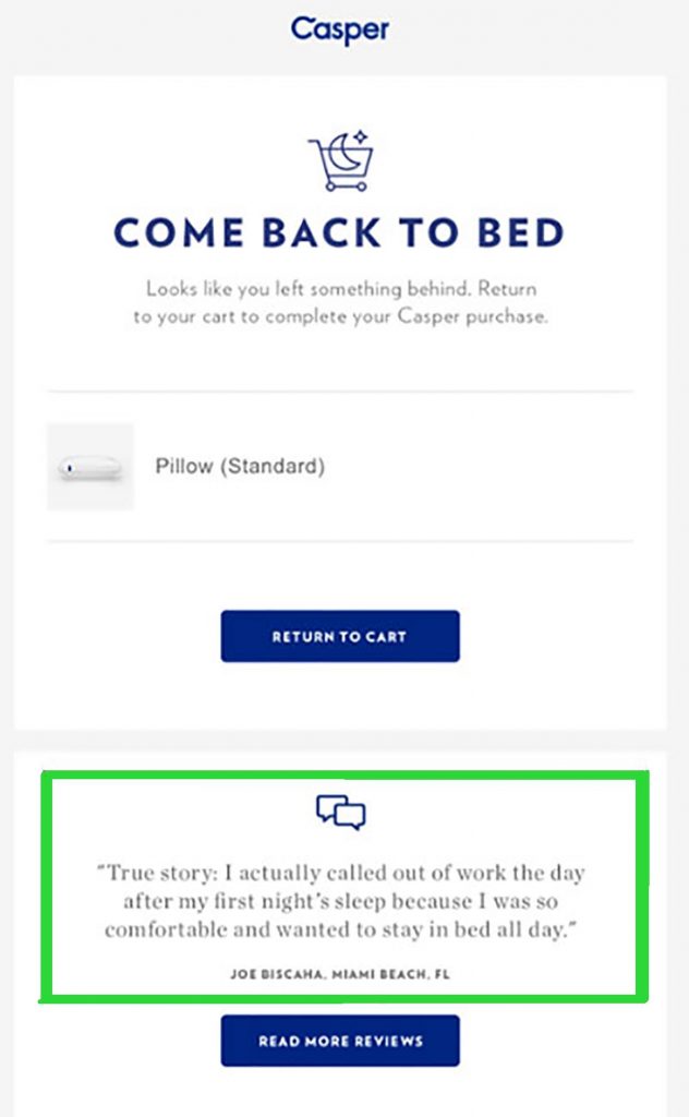 Review example from a Casper's email