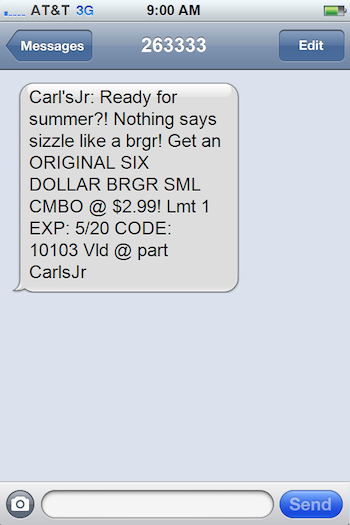 Campaña SMS Carl's Jr