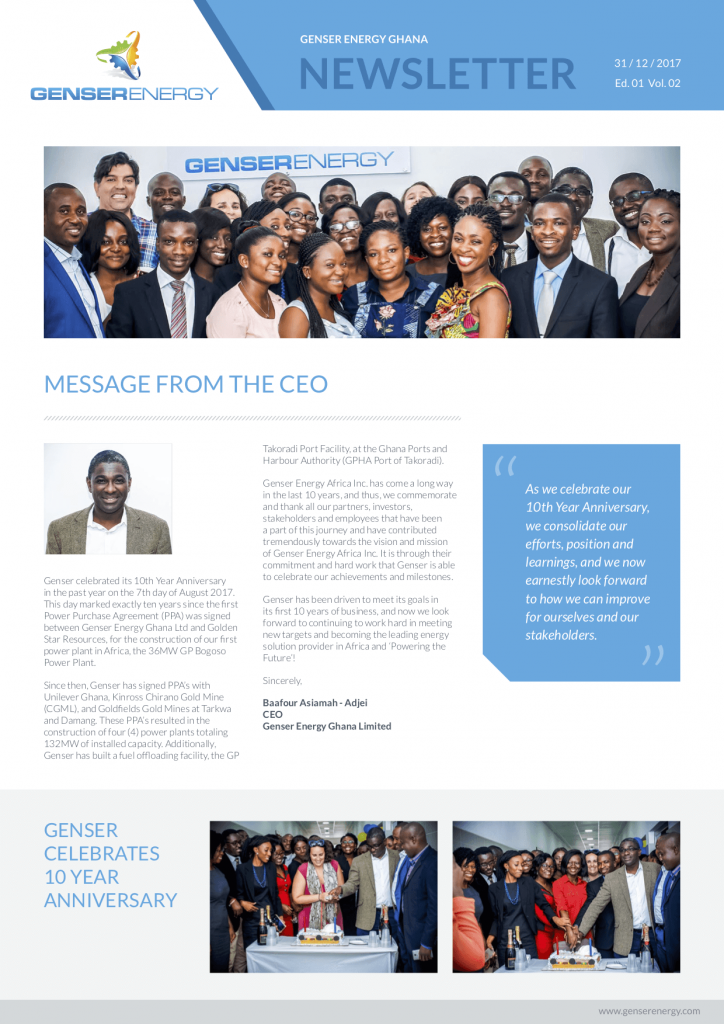 Employee newsletter with message from the CEO