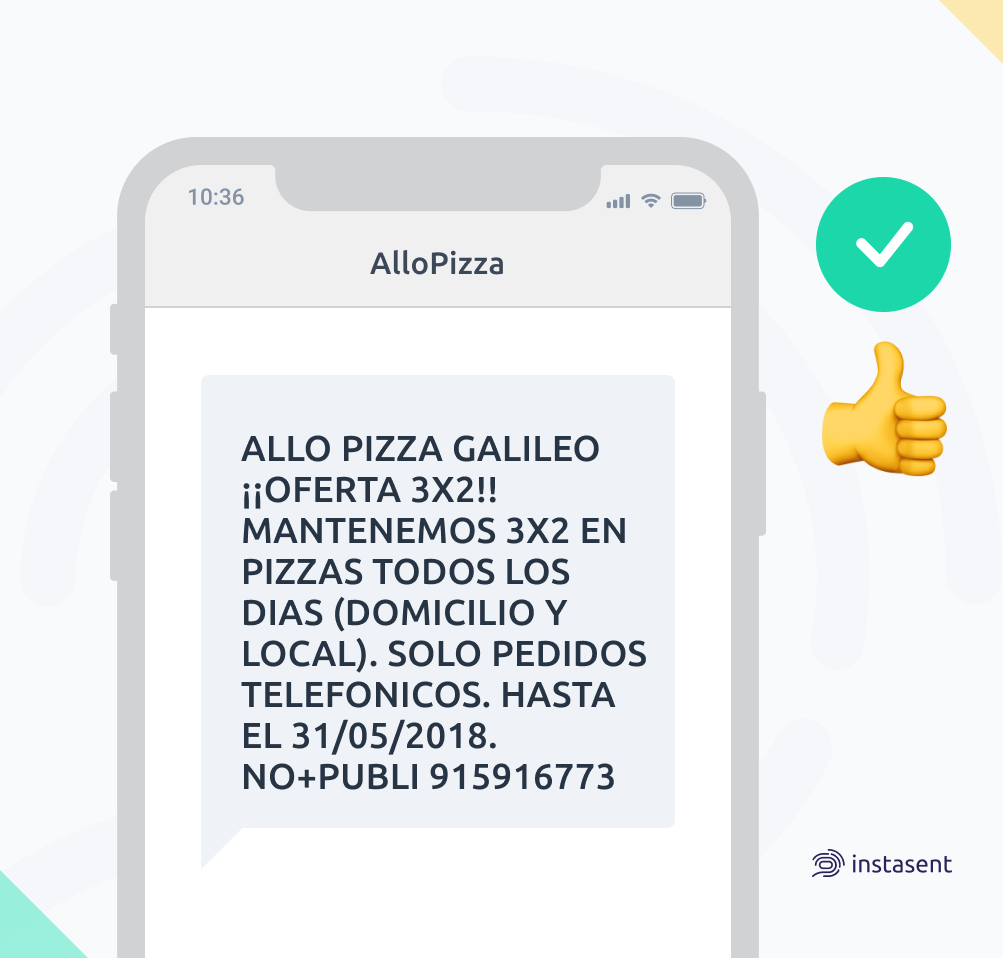 Ejemplo SMS oferta pizzería