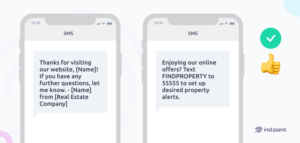 First example of nboarding customers real estate sms template