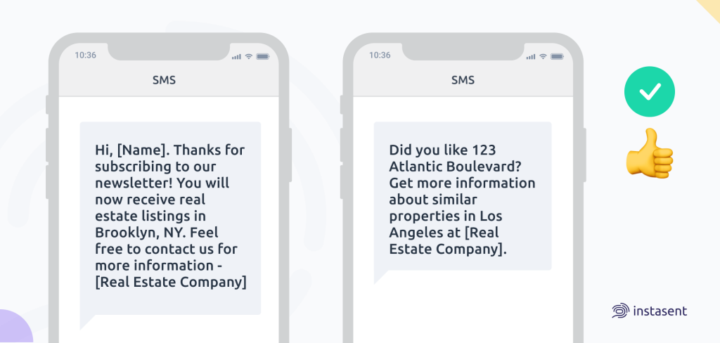 Second example of onboarding customers real estate sms template