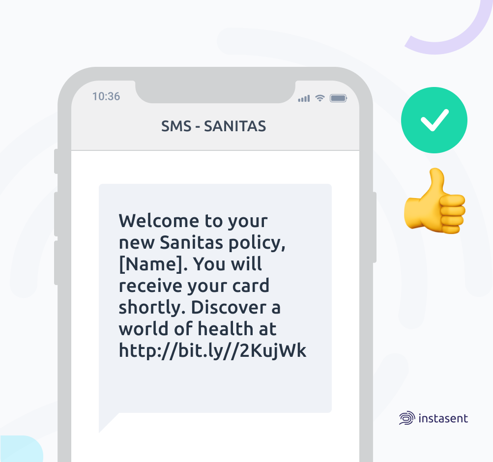 Sanitas text message example