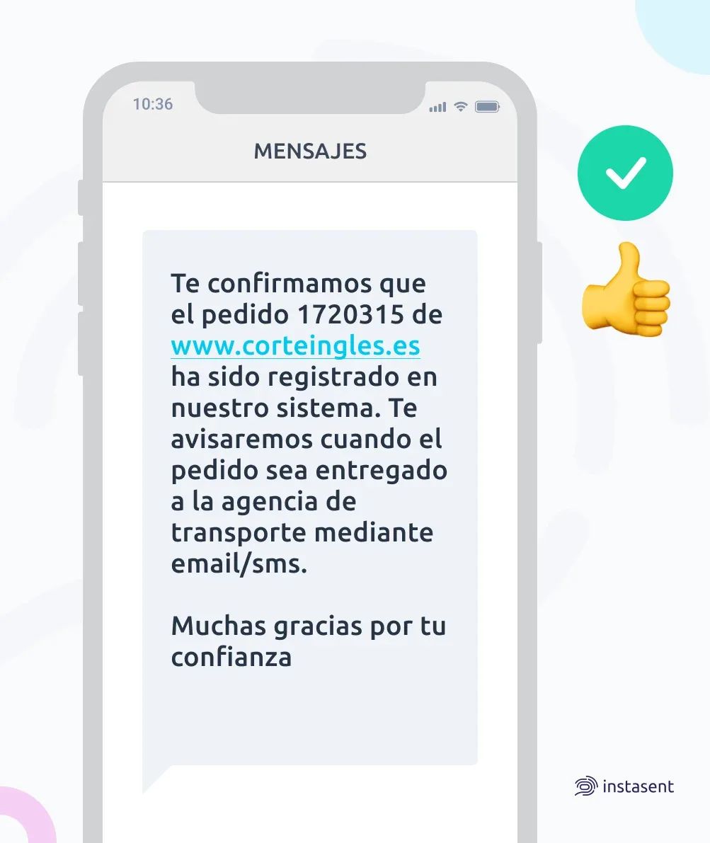 SMS sobre el estado de un pedido