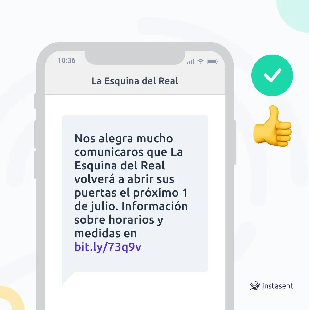 Ejemplo SMS nueva apertura